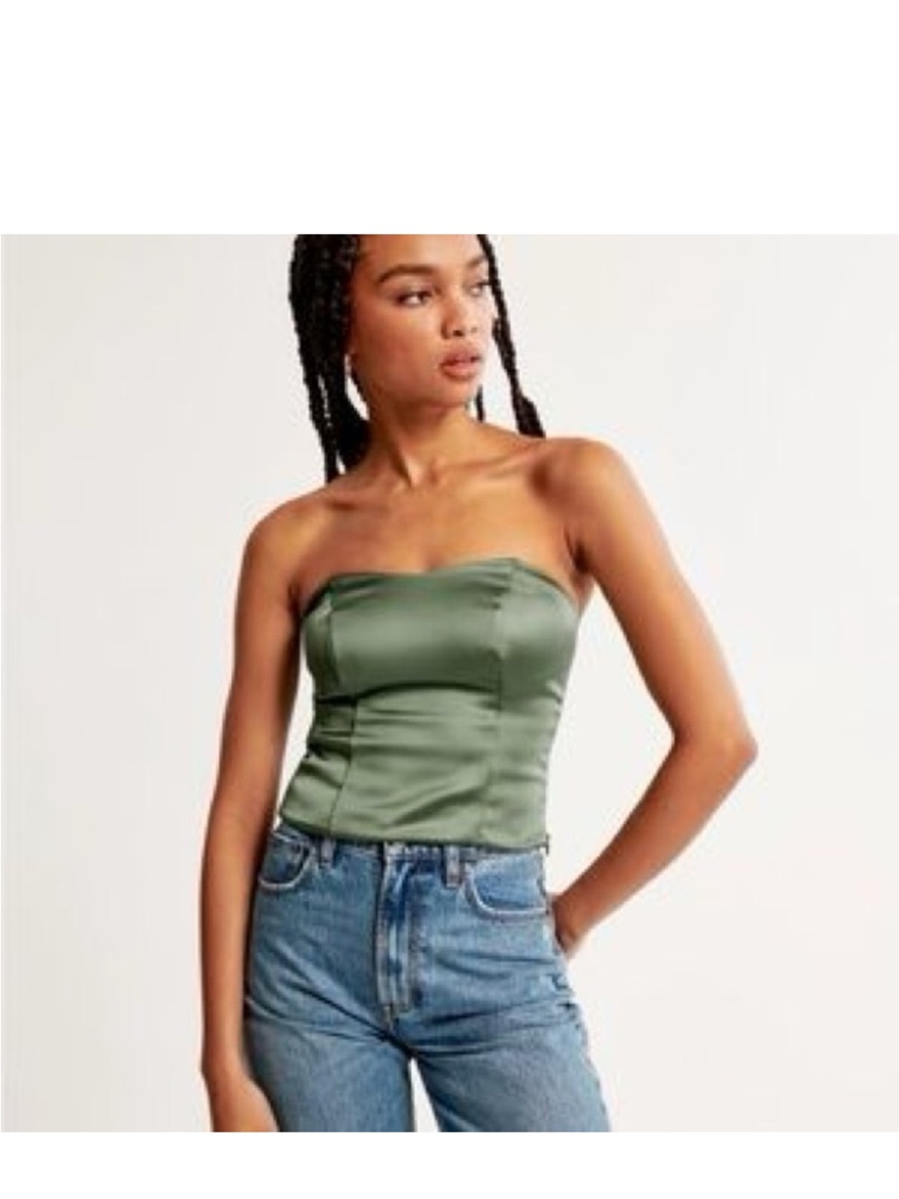 Abercrombie Strapless Satin Bustier Top - Olive Green